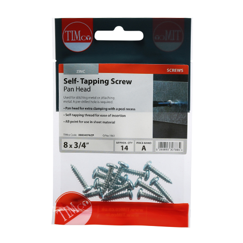 8 x 3/4 Self-Tapping Screw PZ2 PAN - BZP