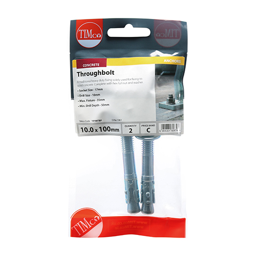 M6 x 100 Roofing Bolt & SQ Nut - BZP