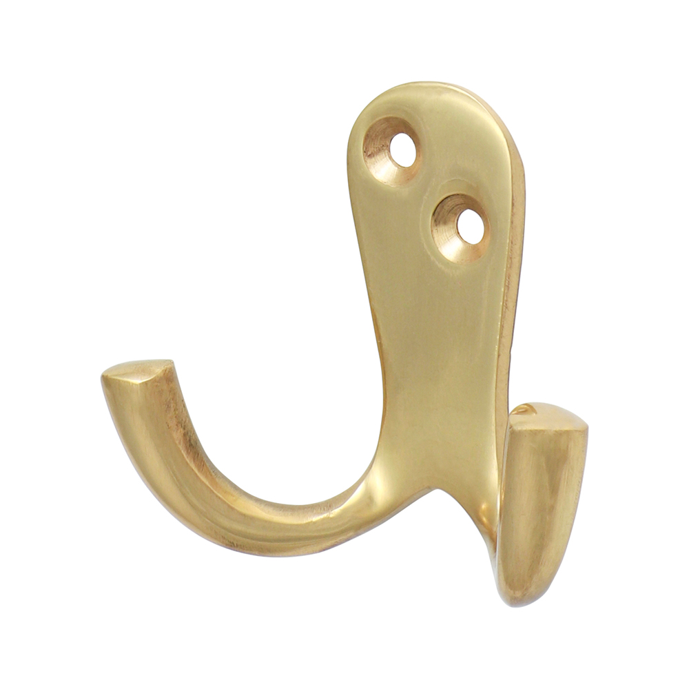 47 x 24mm Double Robe Hook - Polished Brass