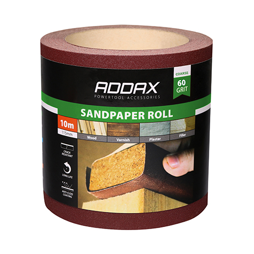 115mm x 10m Sandpaper Roll - 60 Grit - Red