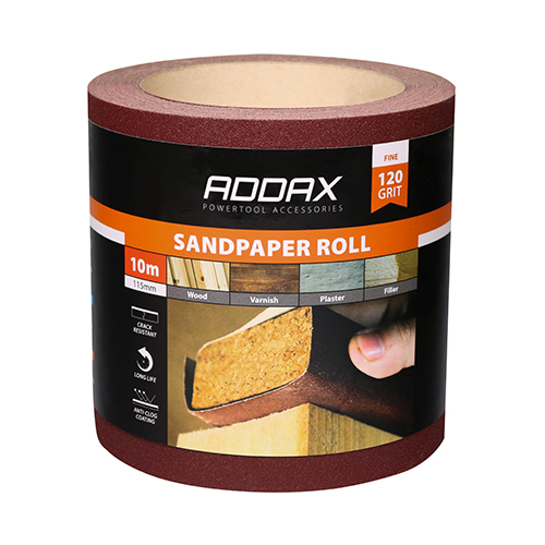 115mm x 10m Sandpaper Roll - 120 Grit - Red