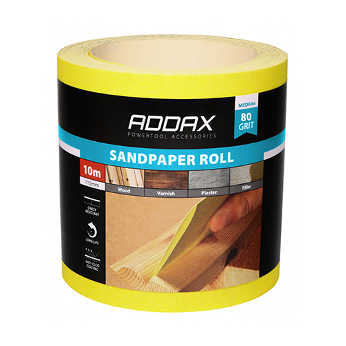 115mm x 10m Sandpaper Roll - 80 Grit - Yellow