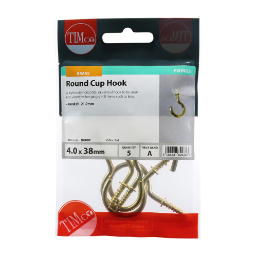 38mm Round Cup Hook - E/Brass