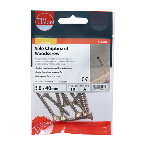 5.0 x 40 Solo Woodscrew PZ2 CSK - ZYP