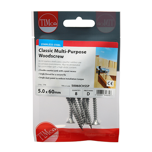 5.0 x 60 Classic Screw PZ2 CSK - A2 S/S