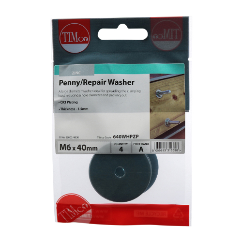M6 x 40 Penny / Repair Washer - BZP