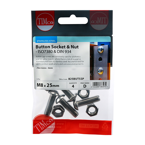 M8 x 25 Button Socket & Nut - A2 SS