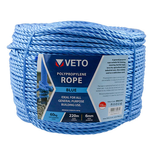 12mm x 220m Blue Poly Rope Long - Coil