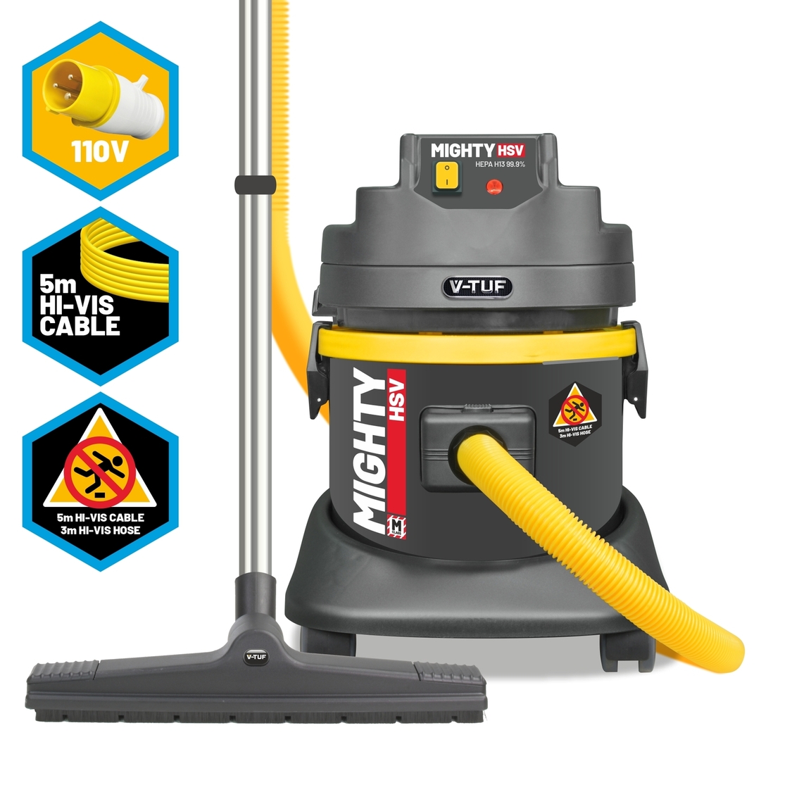 V-TUF MIGHTY HSV - 21L M-Class 110v Industrial Dust Extraction Vacuum Cleaner - Health & Safety Version 