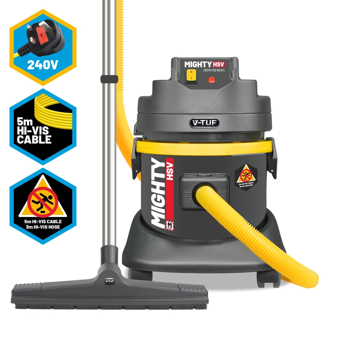 V-Tuf MIGHTY HSV - 21L M-Class 240v Industrial Dust Extraction Vacuum Cleaner - Health & Safety Version 