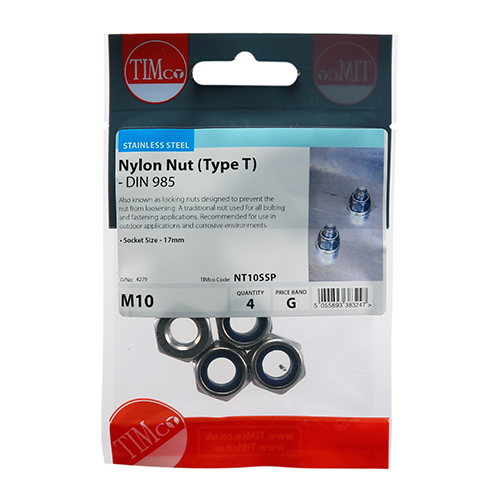 M10 T Nylon Nut DIN 985 - A2 SS