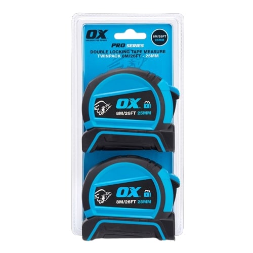 OX Pro Double Locking Tape Measure Twin Pack - 8m / 26ft