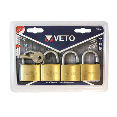 40mm Veto Brass Padlock x 4 K/A