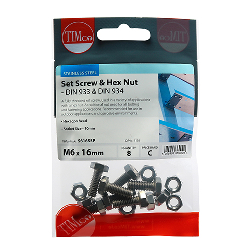 M6 x 16 Set Screw & Hex Nut - A2 SS