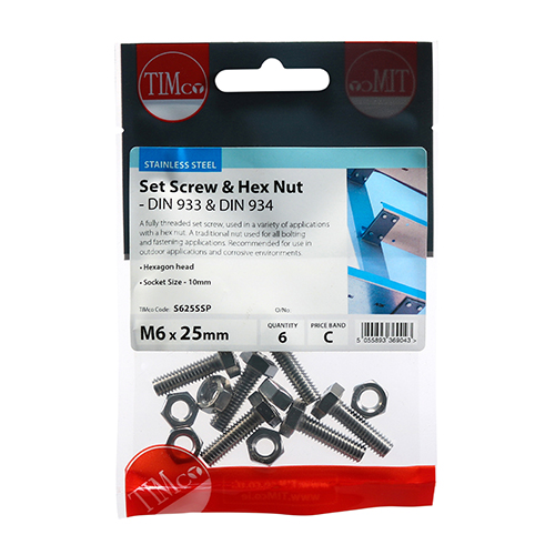 M6 x 25 Set Screw & Hex Nut - A2 SS