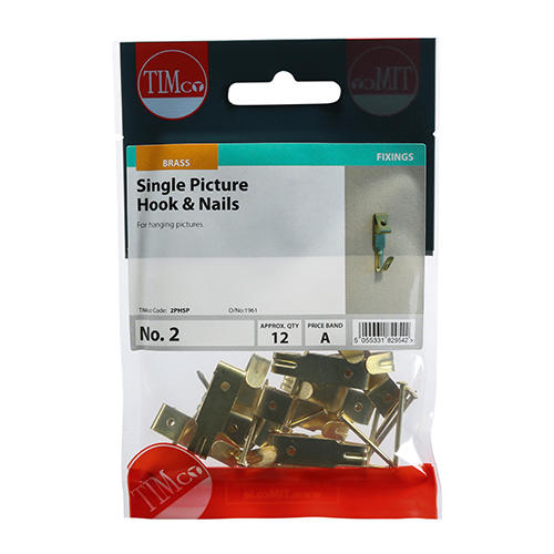 No.3 Double Picture Hanging Hooks - Double - Electro Brass Qty TIMpac 4 -  Screws & Fasteners