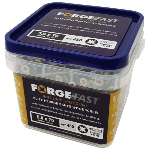 ForgeFast Pozi Comp ZY 5.0 x 70 Tub 450 Elite Woodscrews & Receive GREGGS Breakfast Voucher FREE