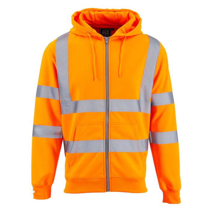 Hi Vis Zipped Hooded Sweatshirt - Orange - Large